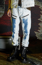 VENTUREK Distressed Washed Zippered Studded Slim Jeans
