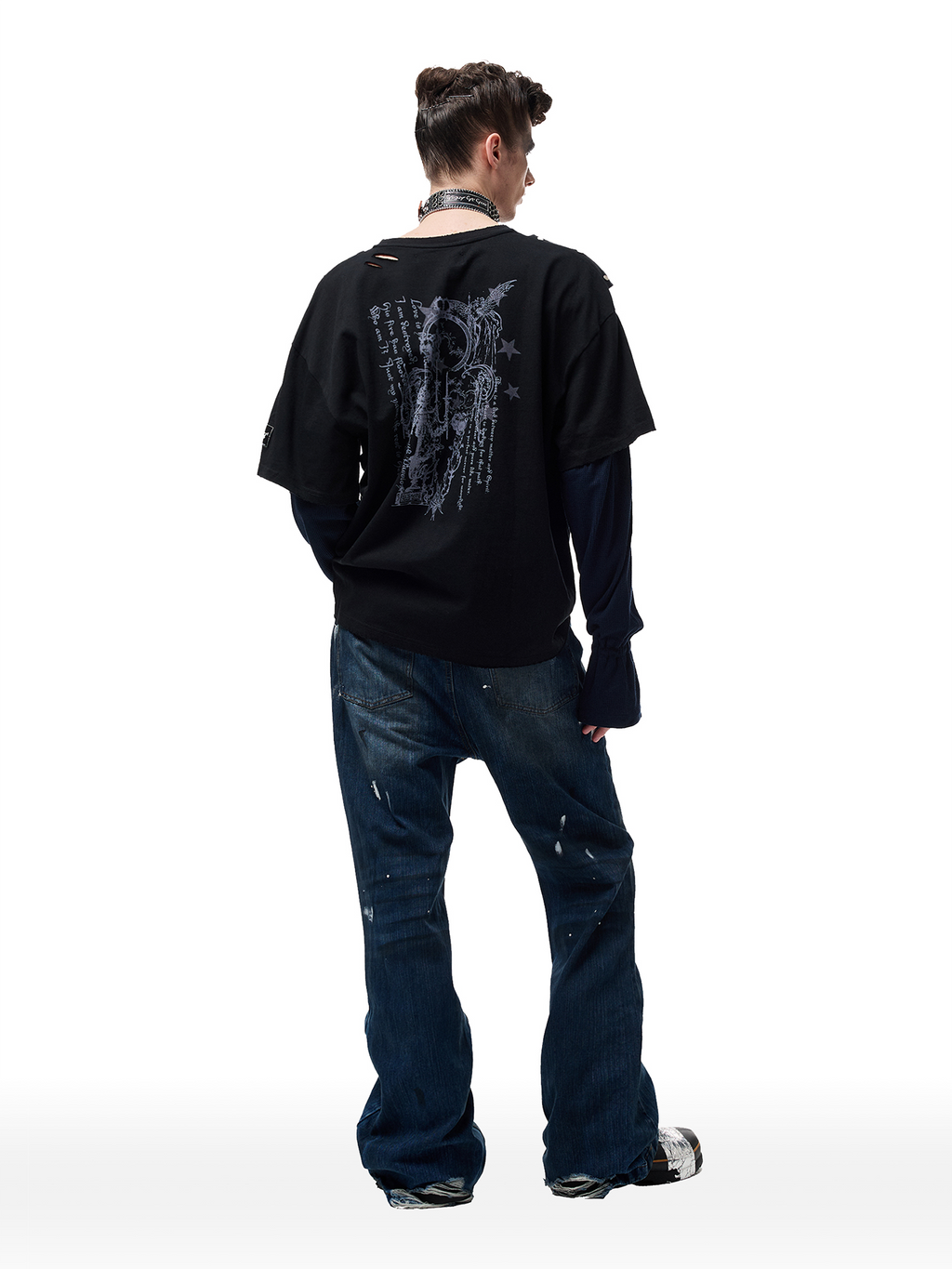 CYCYCY Retro Washed Distressed Flared Jeans