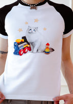 KADAKADA Essential Contrast Raglan Kitty Graphic T-Shirt