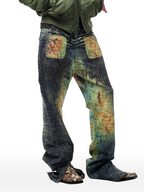 CYCYCY Iridescent Croc Full-Print Slim Flared Jeans