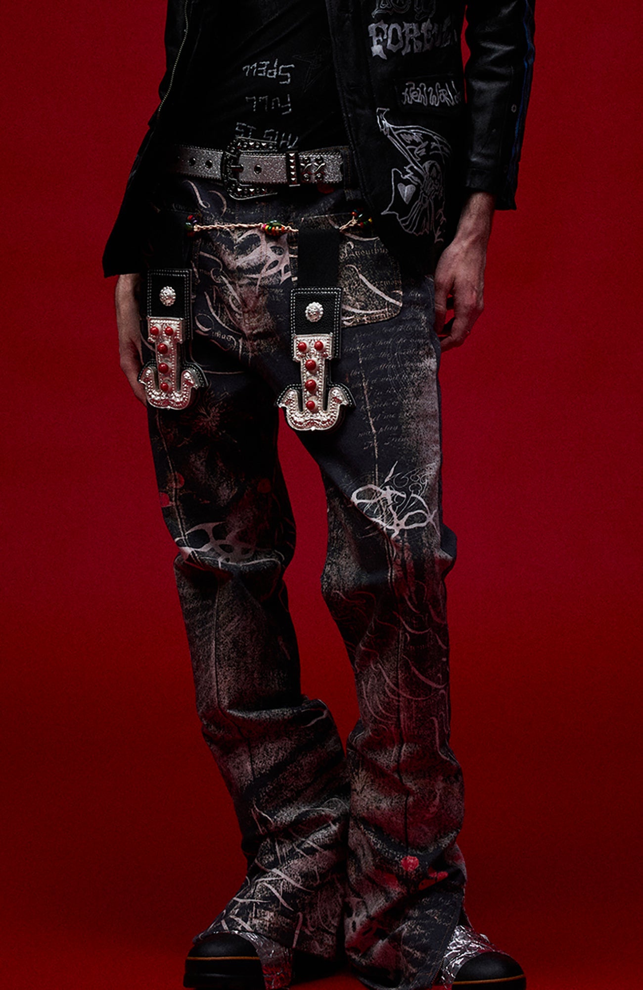 CYCYCY Full-Print Script Flared Jeans