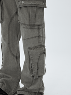 CATSSTAC Washed Multi-Pocket Utility Straight-Leg Jeans