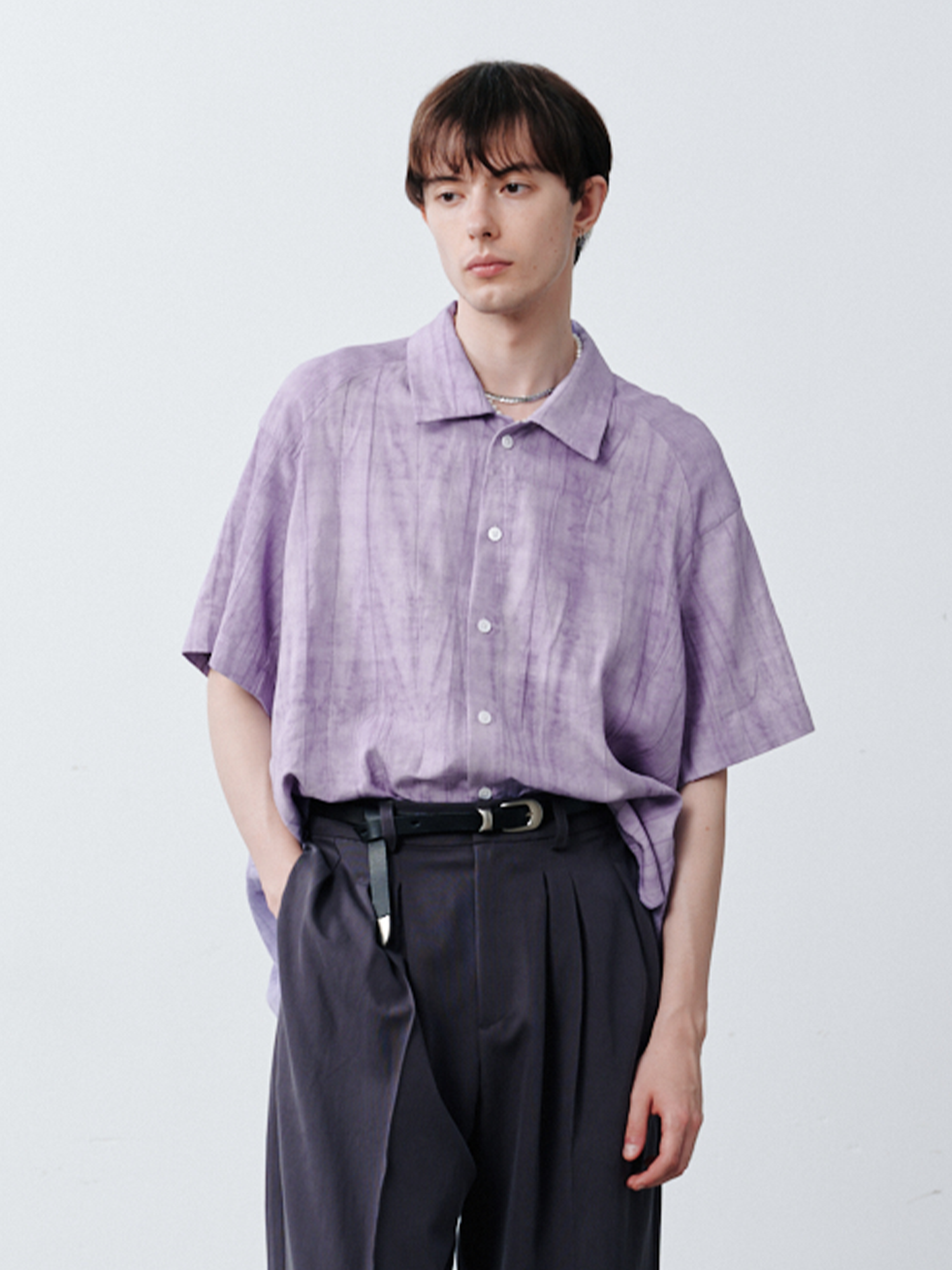 GRAINMUSTARD Crinkled Linen-Cotton Half Shirt