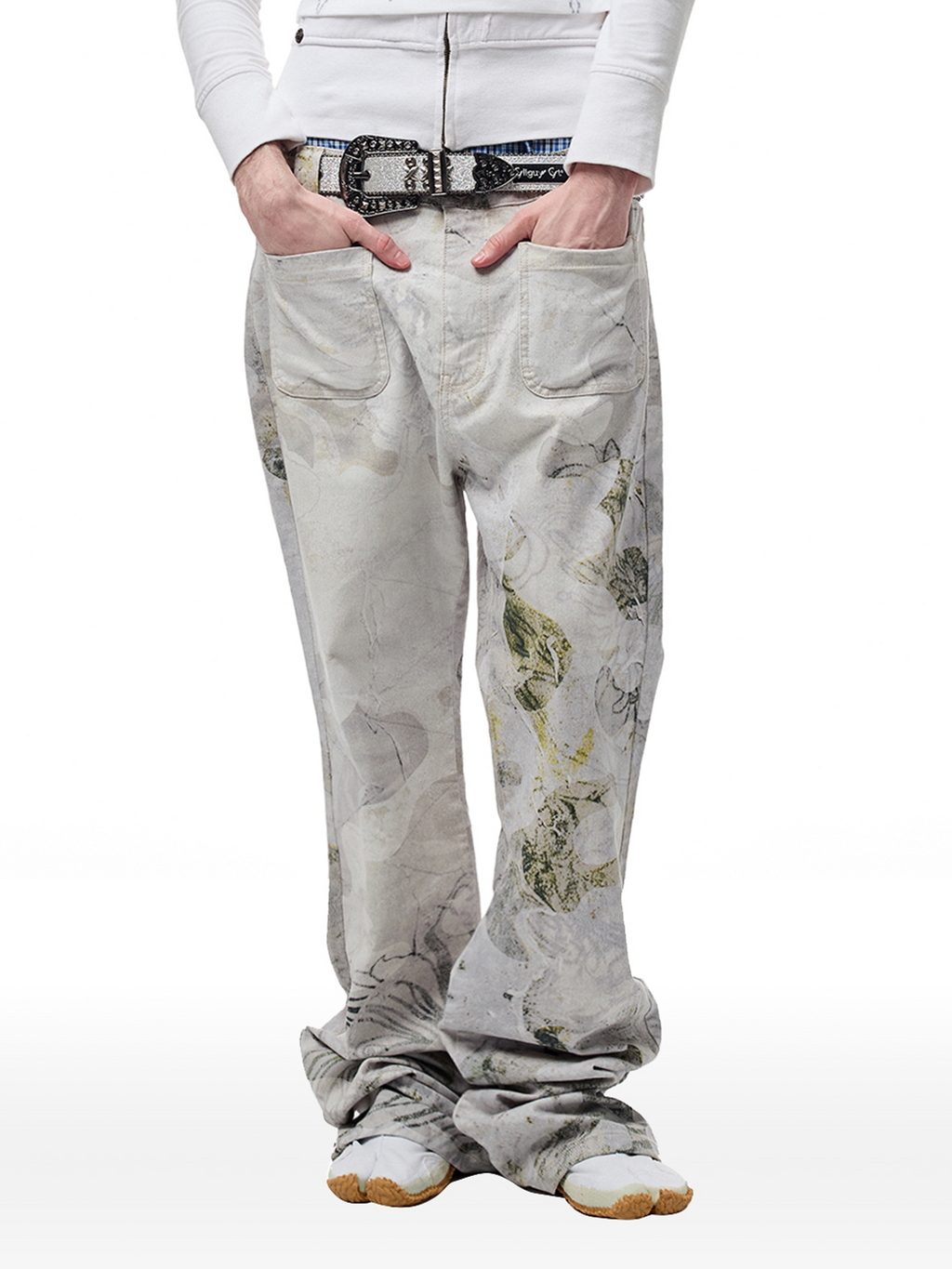 CYCYCY Floral Lace Full-Print Flared Jeans