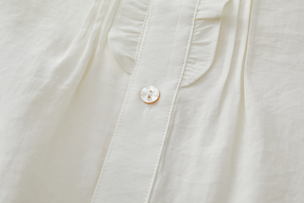 OPICLOTH Retro Pintuck Ruffle Modal Blend Half Shirt