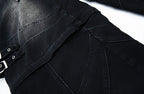 MOGONGSHE Detachable Drape-Strap Washed Jeans