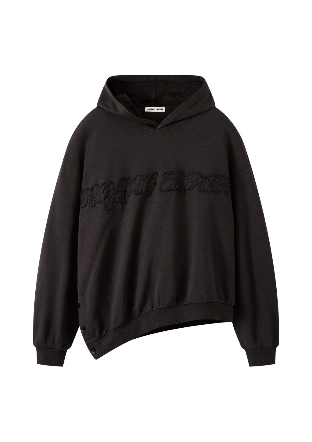 ORGANIC EMOTION Asymmetrical Hem LOGO Embroidered Hoodie