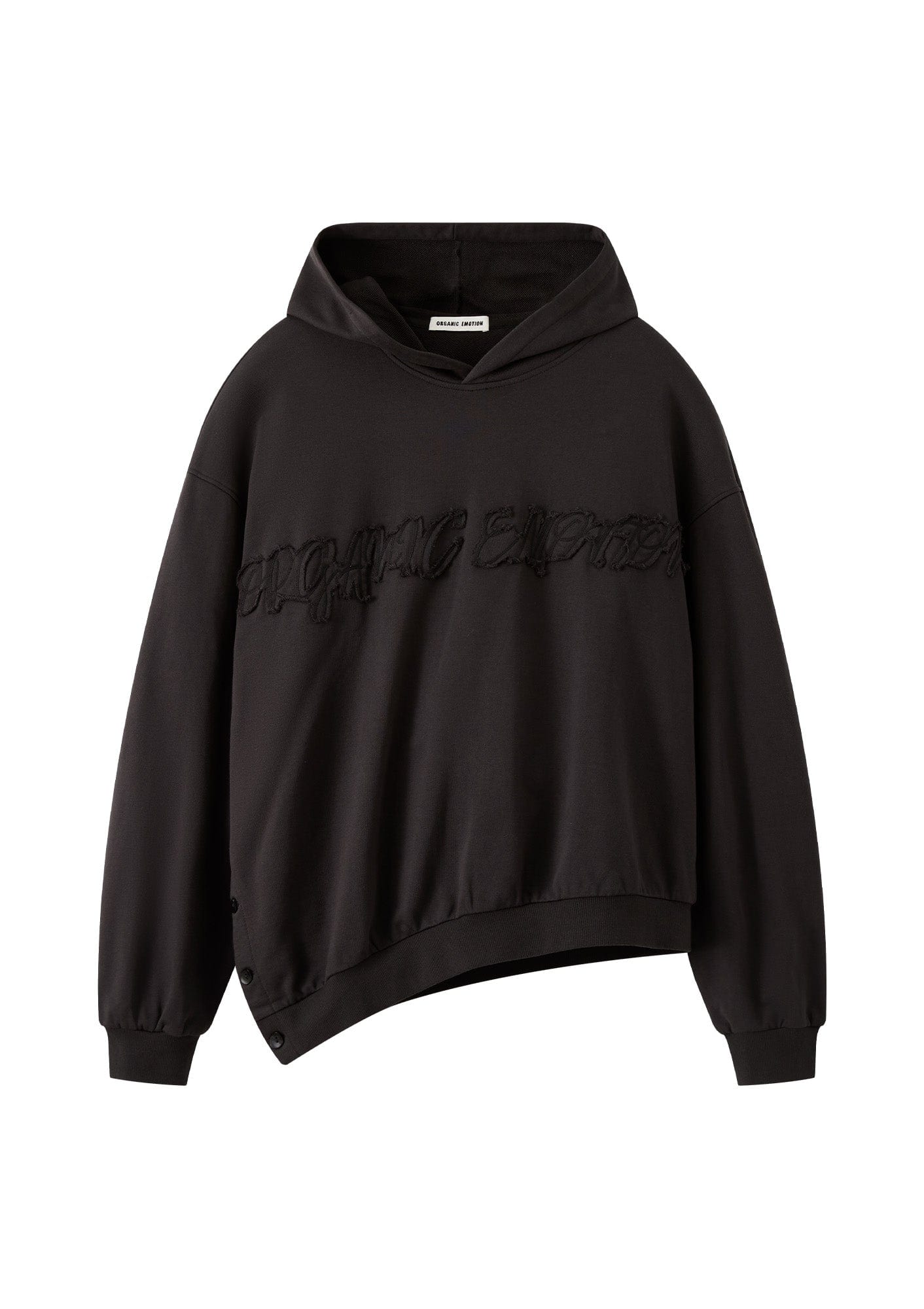 ORGANIC EMOTION Asymmetrical Hem LOGO Embroidered Hoodie