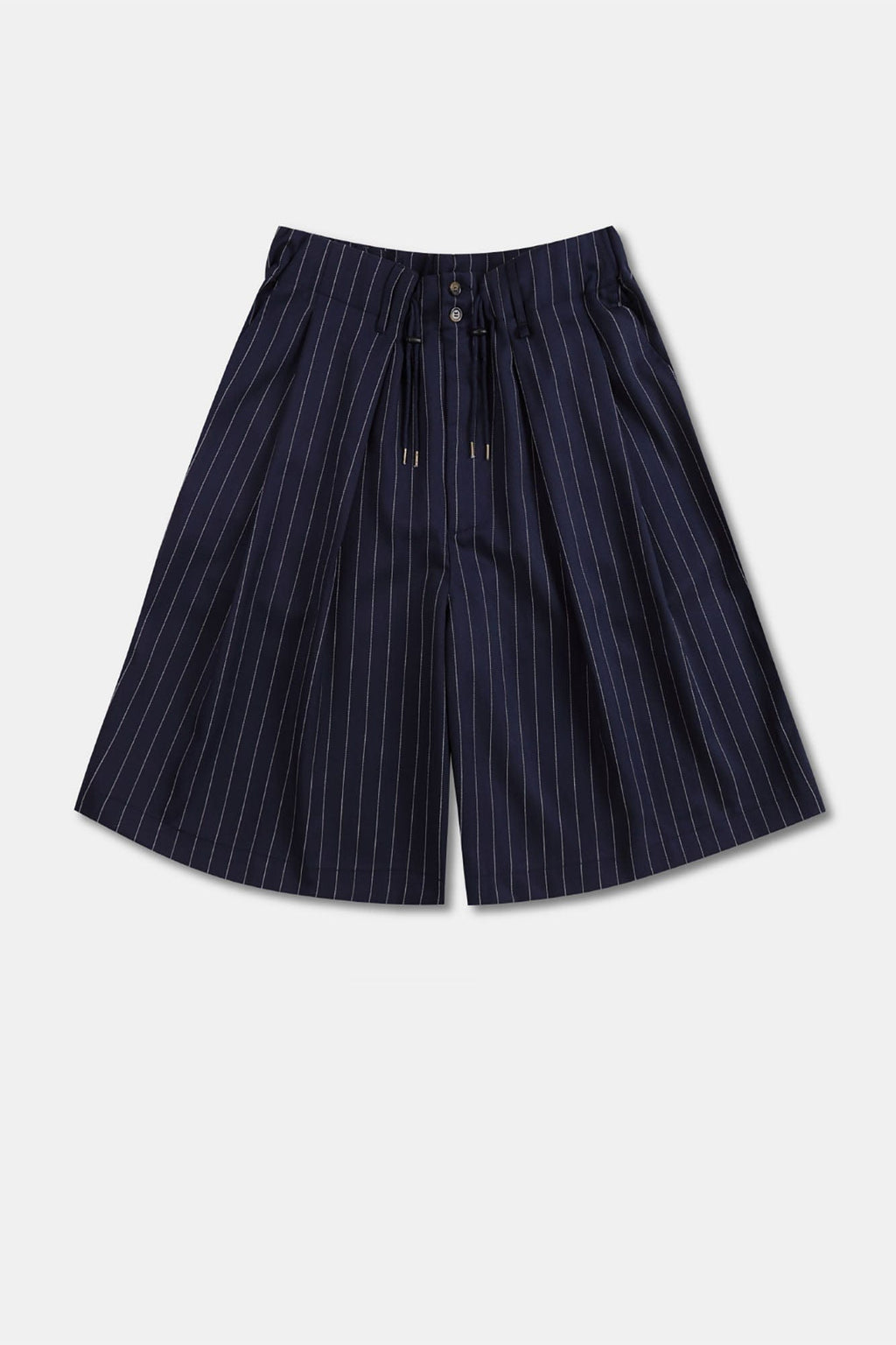 UNLIMITED MOTE Pleated Wide-Leg Drawstring Shorts Stripe