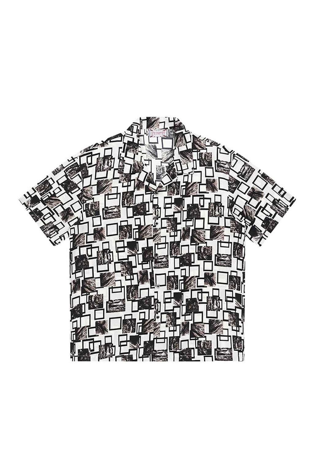 EPIC POETRY Monochrome Collage Grid Cuban Half Shirt