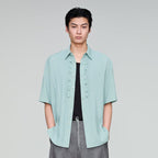OPICLOTH Retro Pintuck Ruffle Modal Blend Half Shirt