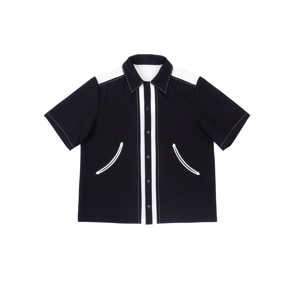 IN EXISTENCE Contrast-Panel Stitch Half Shirt