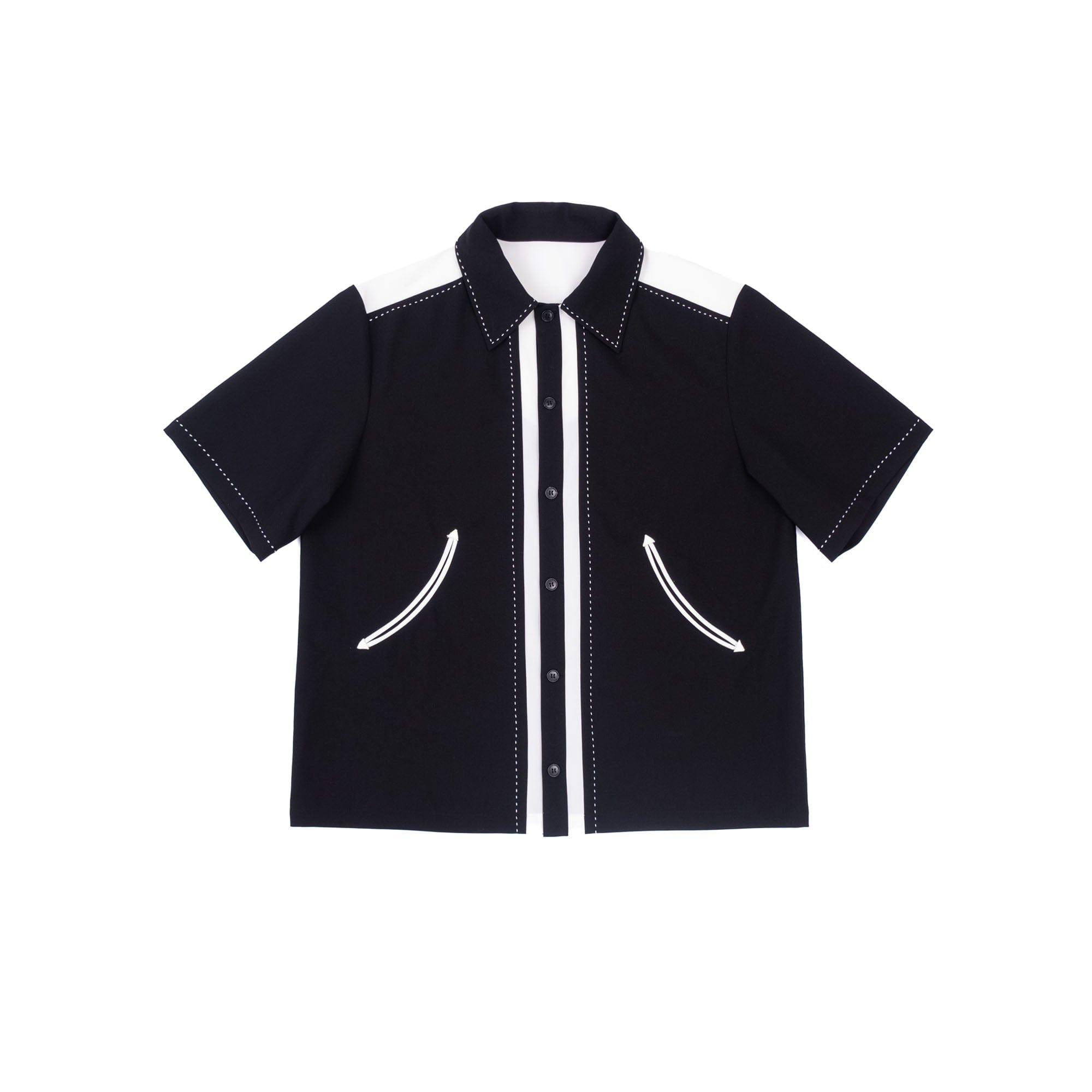 IN EXISTENCE Contrast-Panel Stitch Half Shirt