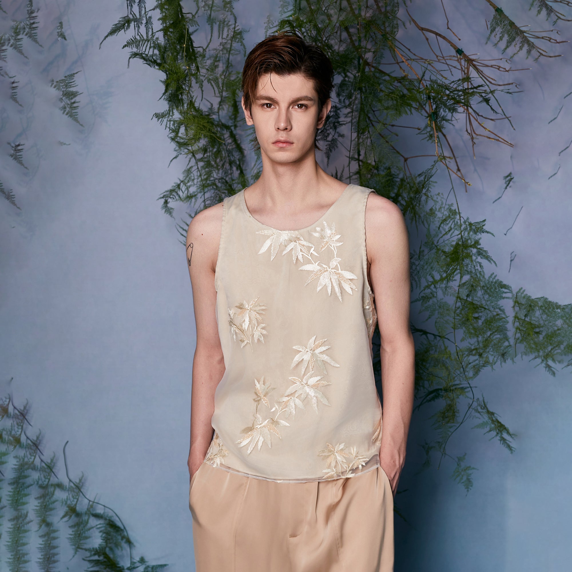 JIECHI Bamboo Embroidered Tank Top