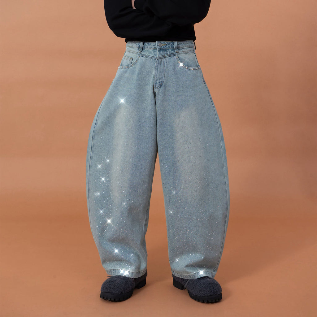 CLP Washed Diamond-Dusted Curved-Leg Jeans
