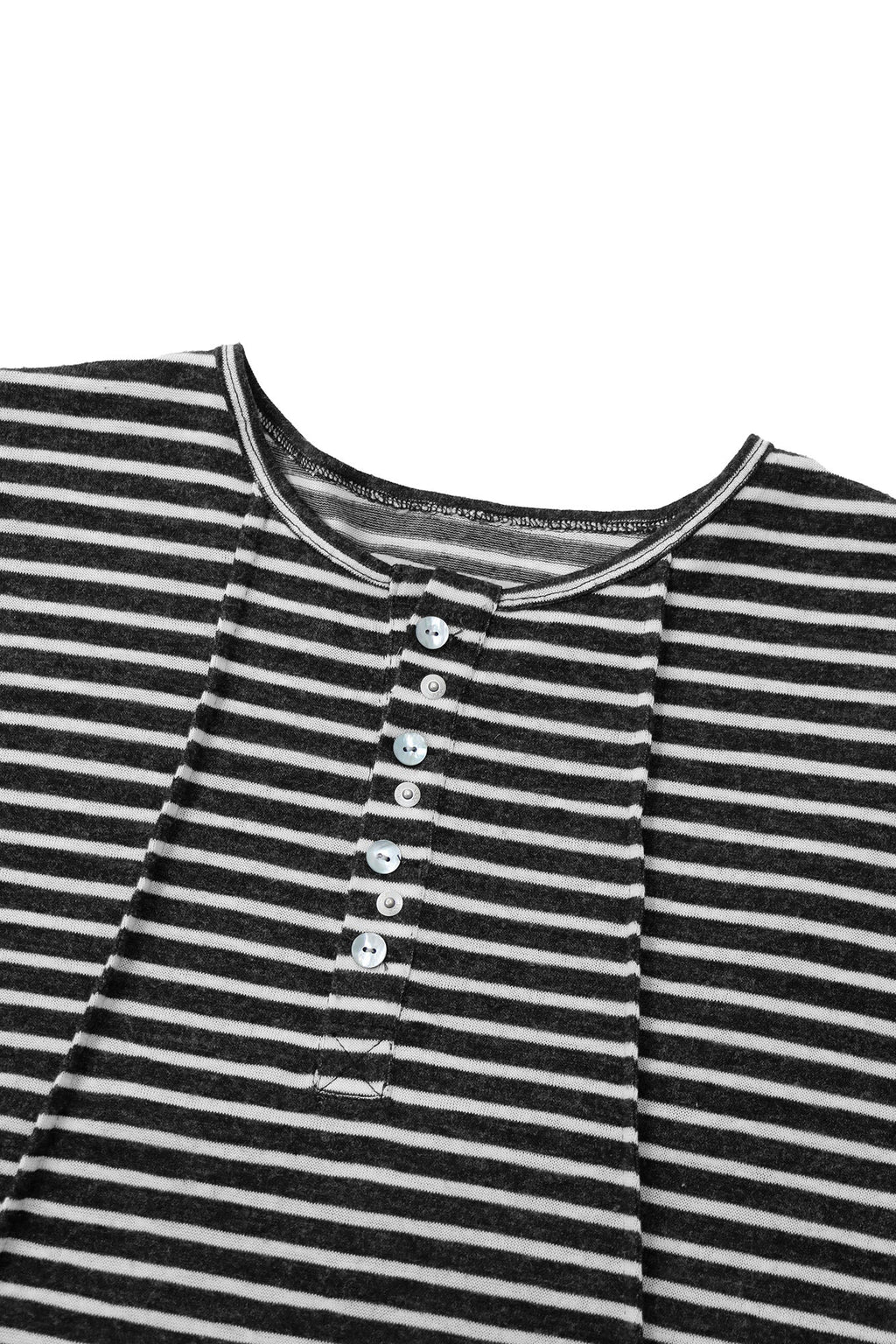 RELABEL Striped Pleated Henley Long-Sleeve Tee