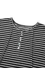 RELABEL Striped Pleated Henley Long-Sleeve Tee