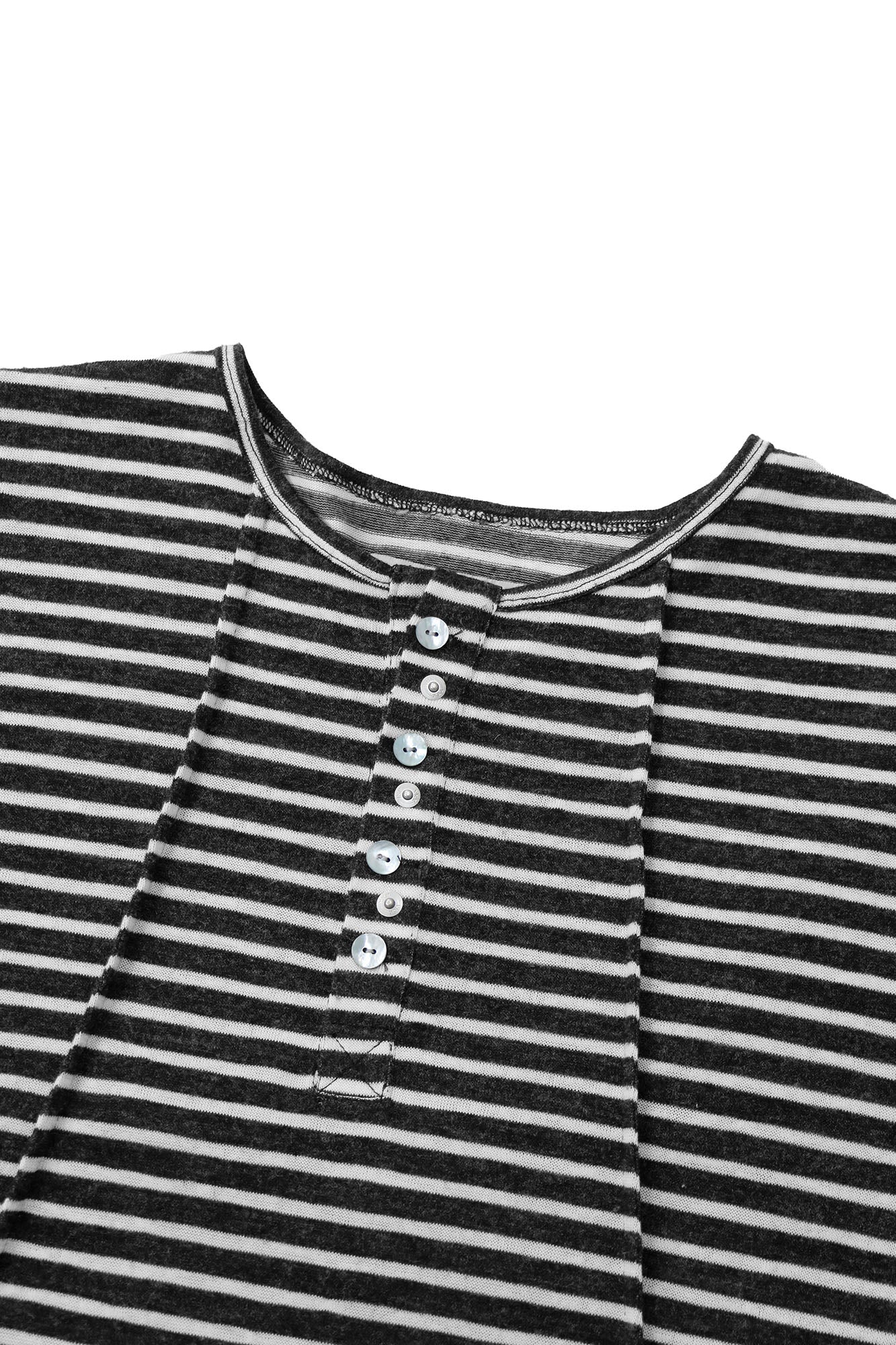 RELABEL Striped Pleated Henley Long-Sleeve Tee