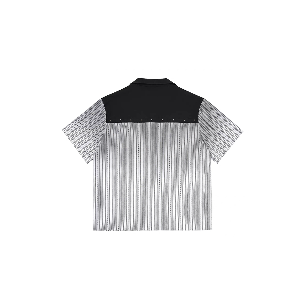 ESAIAS Studded Washed Dotted Stripe Half Shirt