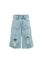 STEEPC Distressed Washed Raw-Edge Denim Shorts