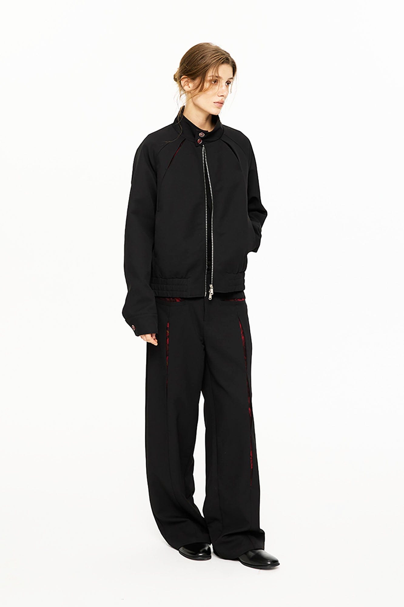 KREATE Floral Insert Slit Straight-Leg Trousers