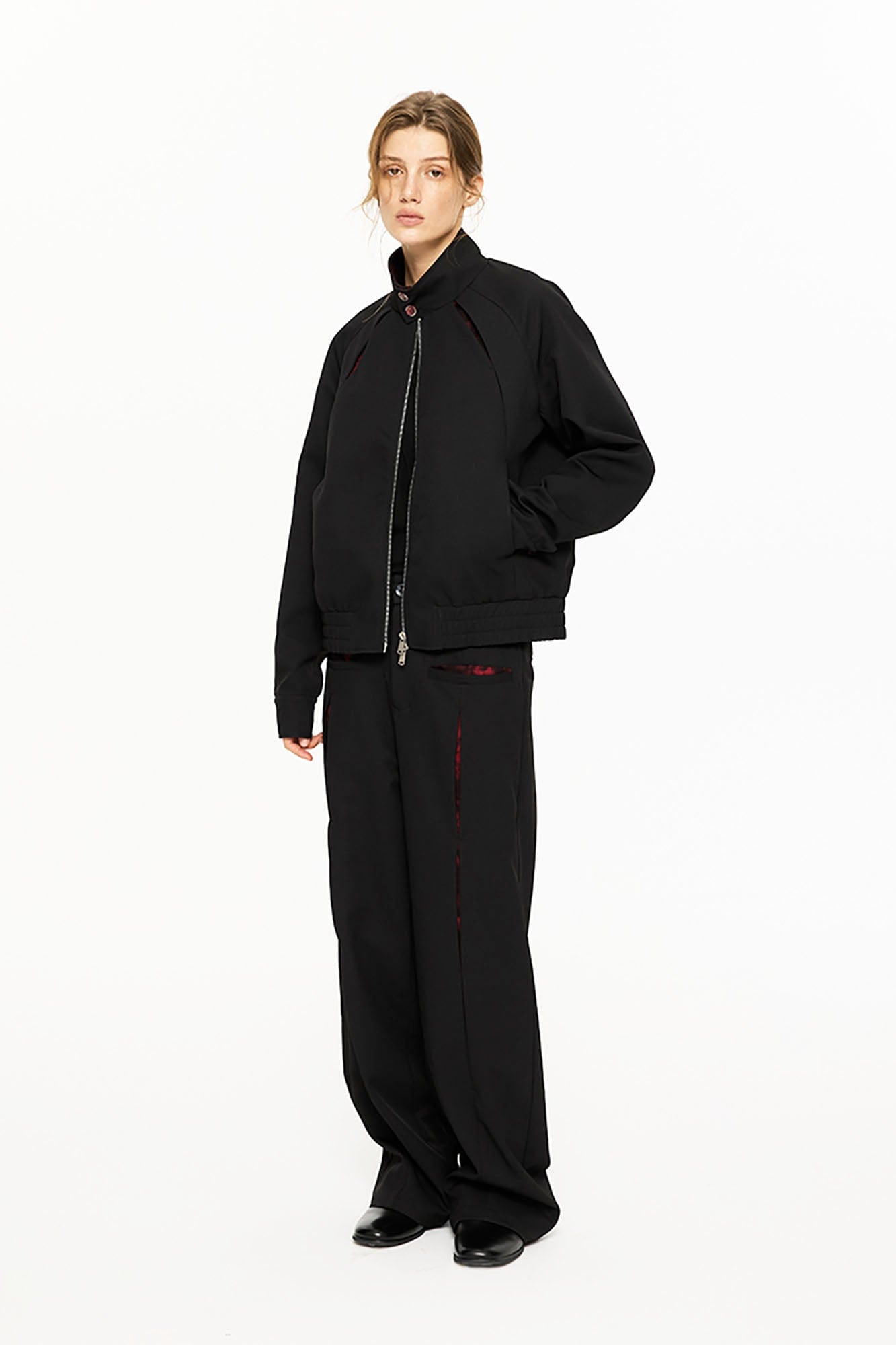 KREATE Floral Insert Slit Straight-Leg Trousers
