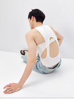 TUIMU Back Cut-Out Ribbed Tank Top White