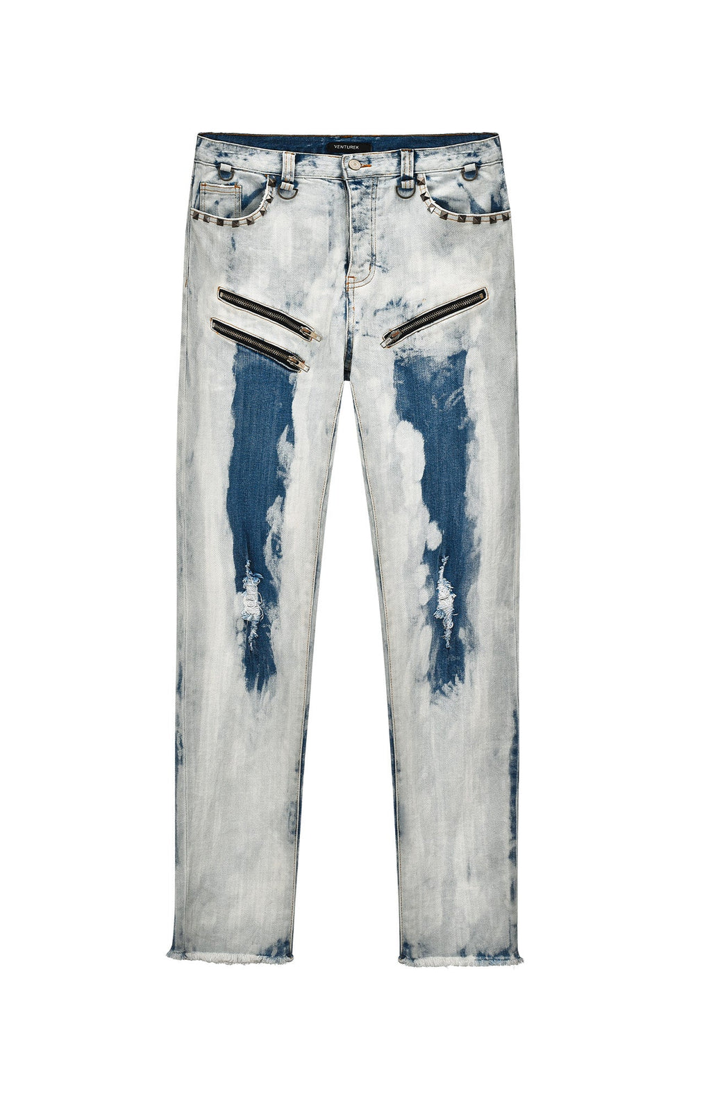 VENTUREK Distressed Washed Zippered Studded Slim Jeans