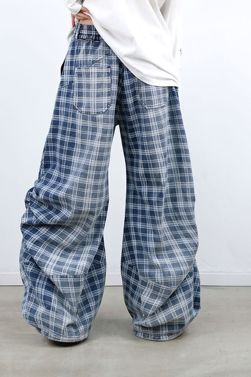 RELABEL Washed Plaid Paneled Oversized Jeans