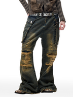 CYCYCY Distressed Big-Pocket Flared Jeans