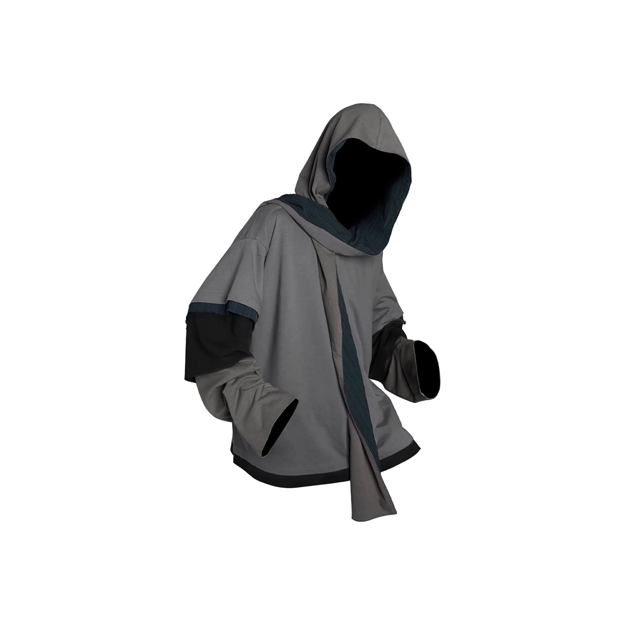 RELABEL Triple-Layer Detachable Striped Hood Long-Sleeve Tee Green