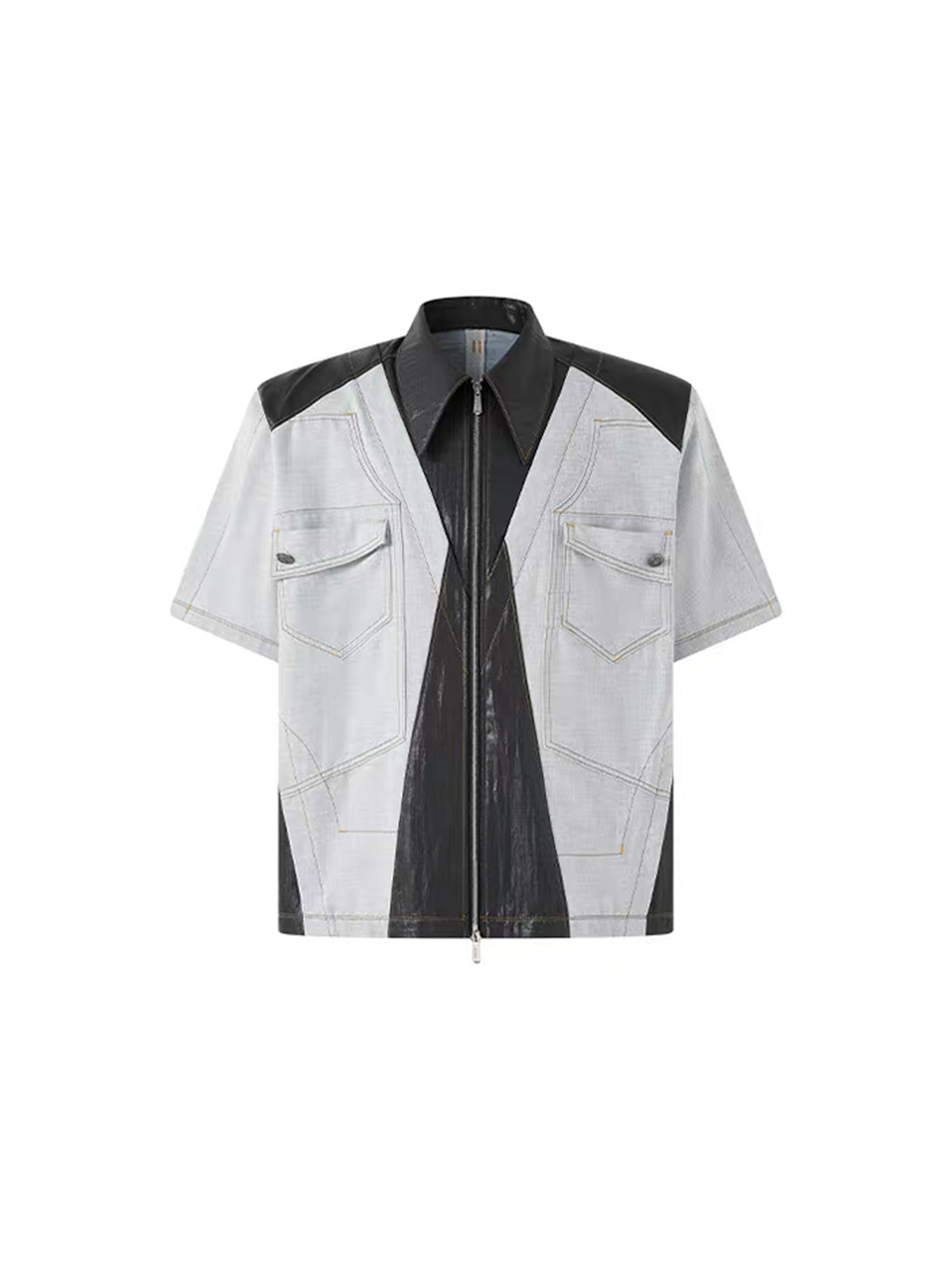 TIWILLTANG Contrast Stitch Paneled Zip-Up Half Shirt