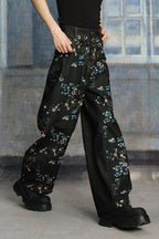 TUIMU Beaded Floral Embroidered Wide-Leg Denim Trousers
