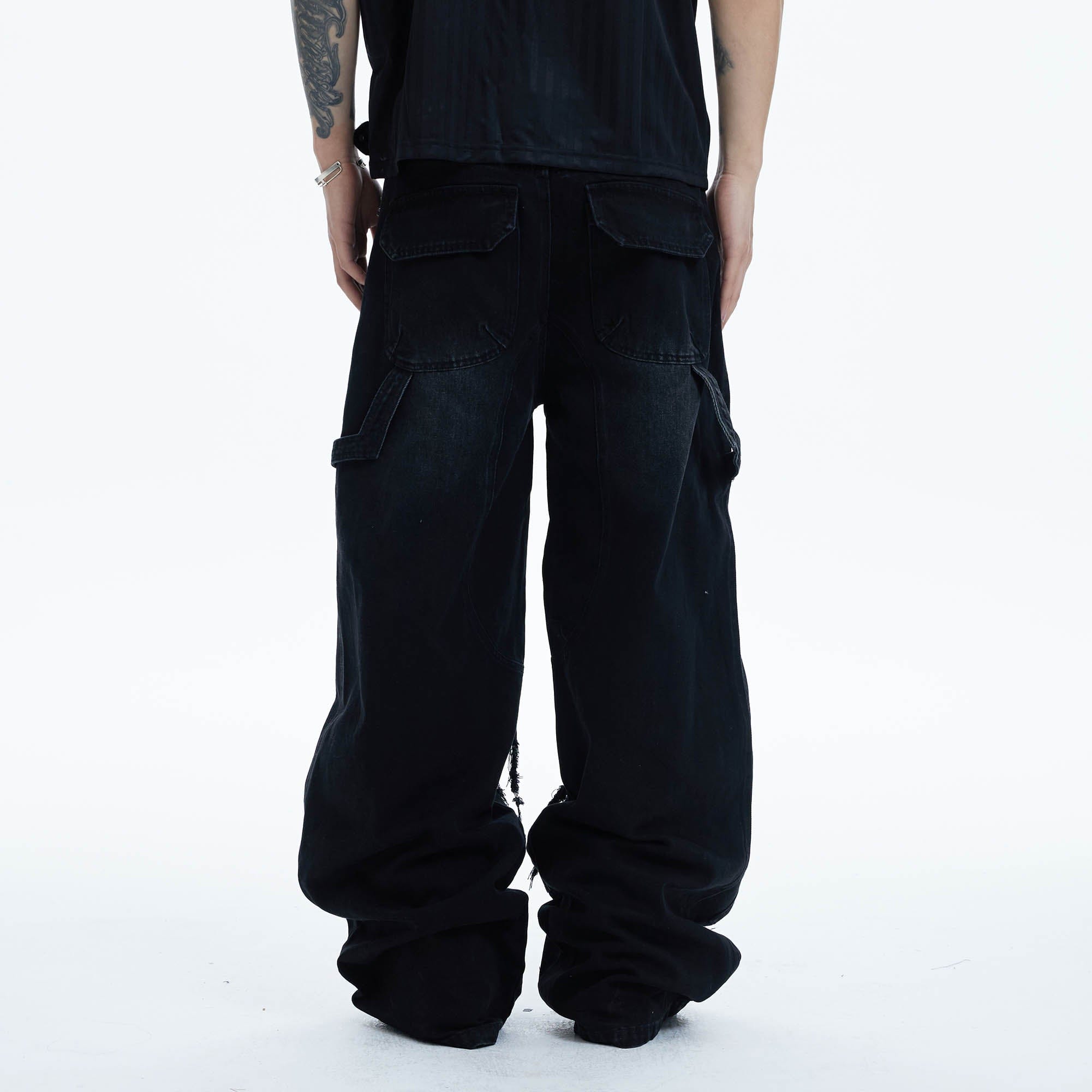 DND4DES Shredded Rivet-Paneled Baggy Jeans