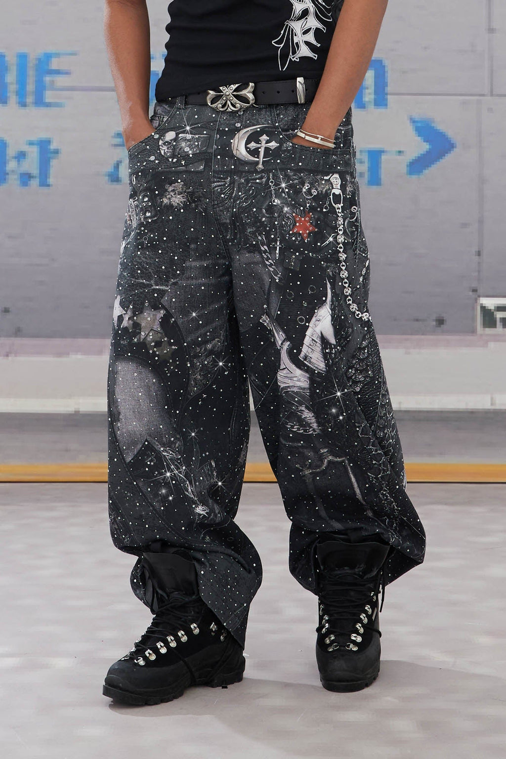 DND4DES Armour Full-Print Diamond Baggy Jeans