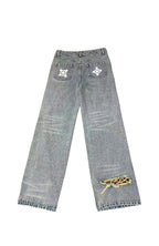 PHANTOMHUNTER Washed Leopard Patch Baggy Jeans
