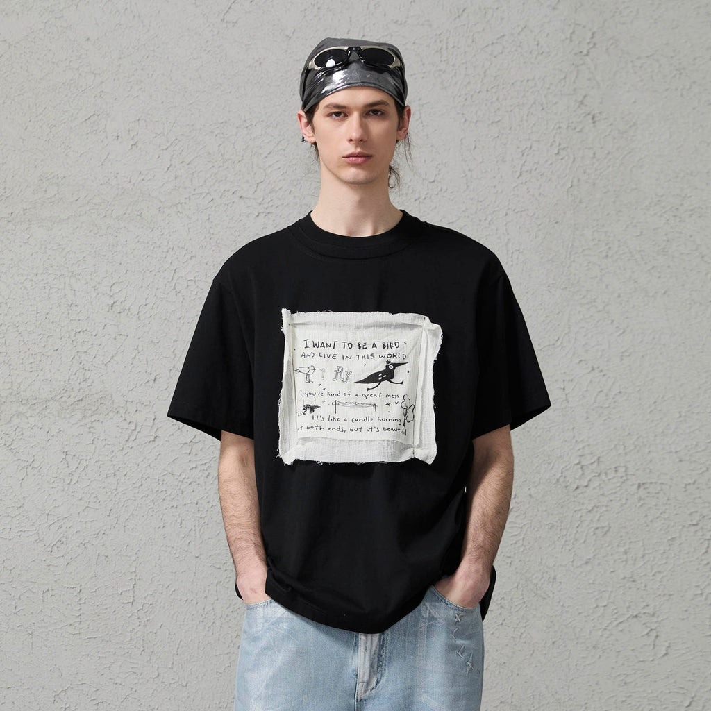 ORGANIC EMOTION Script Patchwork Sorona T-Shirt
