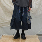 RELABEL Detachable Plaid Drape Denim Shorts