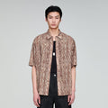 OPICLOTH Retro Woodgrain Full-Print Ruffle Half Shirt