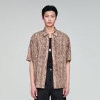 OPICLOTH Retro Woodgrain Full-Print Ruffle Half Shirt