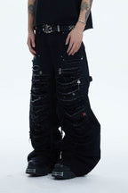 DND4DES Shredded Rivet-Paneled Baggy Jeans