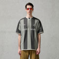 ORGANIC EMOTION Never Work Slogan Stripes Spliced Jersey