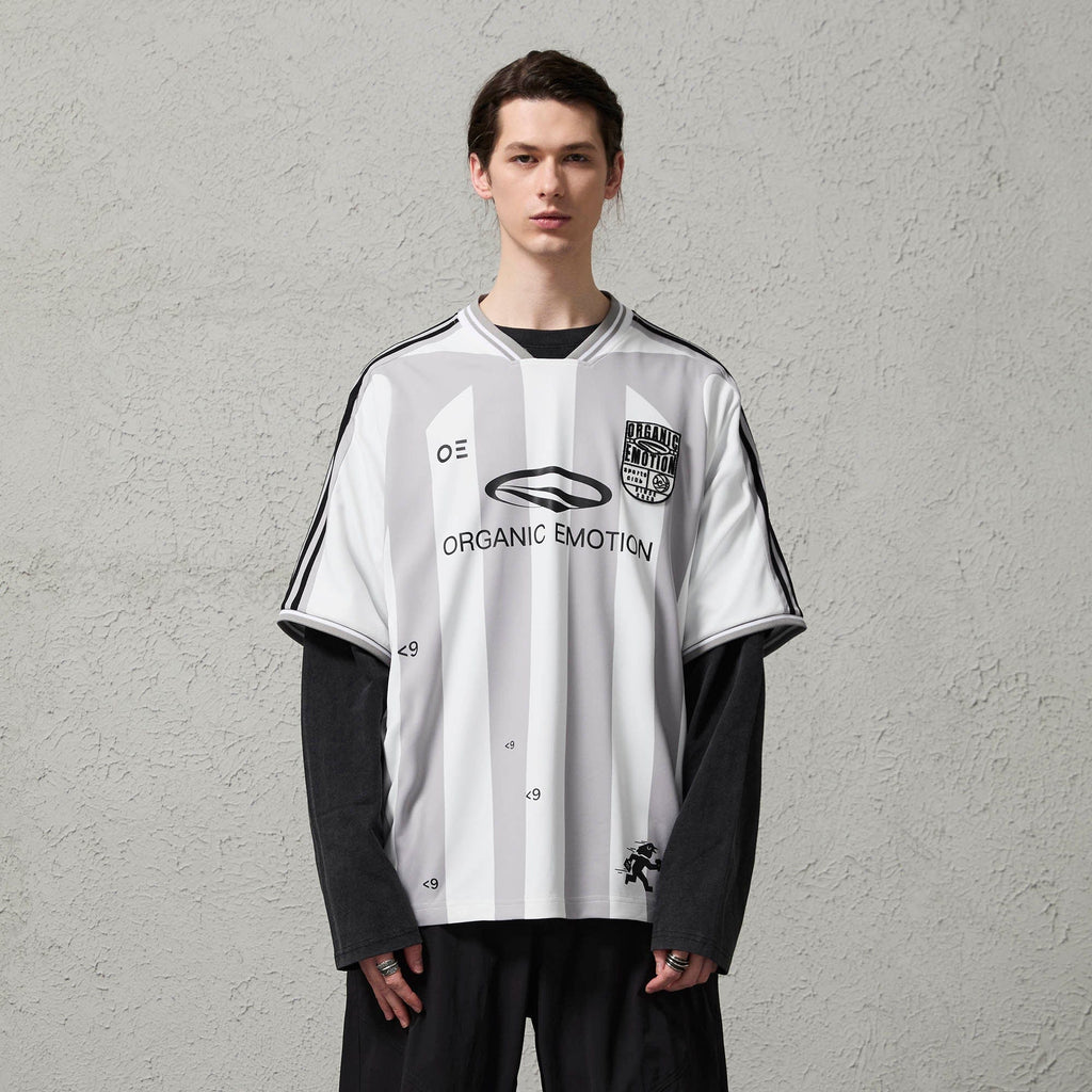 ORGANIC EMOTION Striped Badge Graphics Soccer Jersey