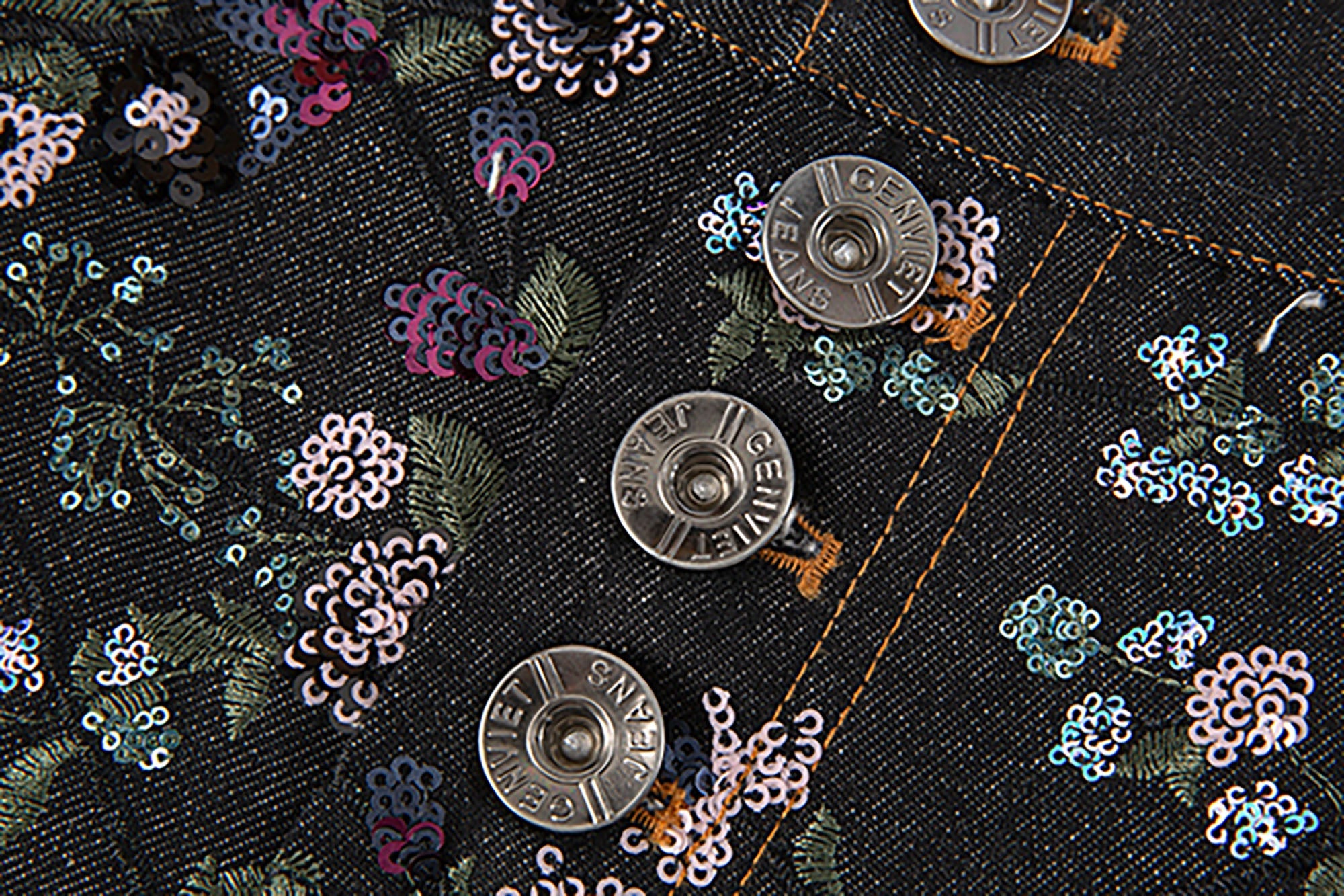 TUIMU Beaded Floral Embroidered Wide-Leg Denim Trousers
