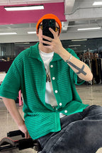 ME DA IGUAL Essential Striped Mesh Button-Up Half Shirt