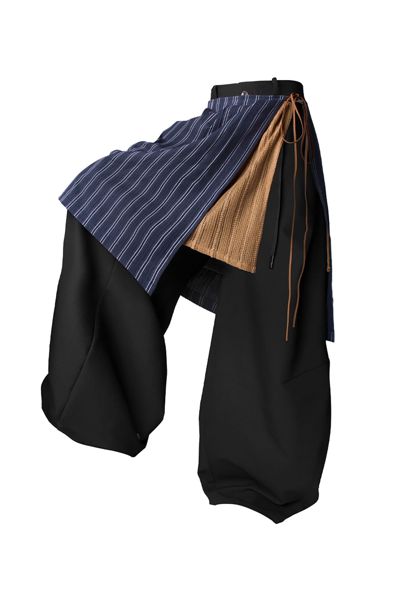 RELABEL Layered Striped Apron Wide-Leg Pants