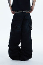 DND4DES Shredded Rivet-Paneled Baggy Jeans