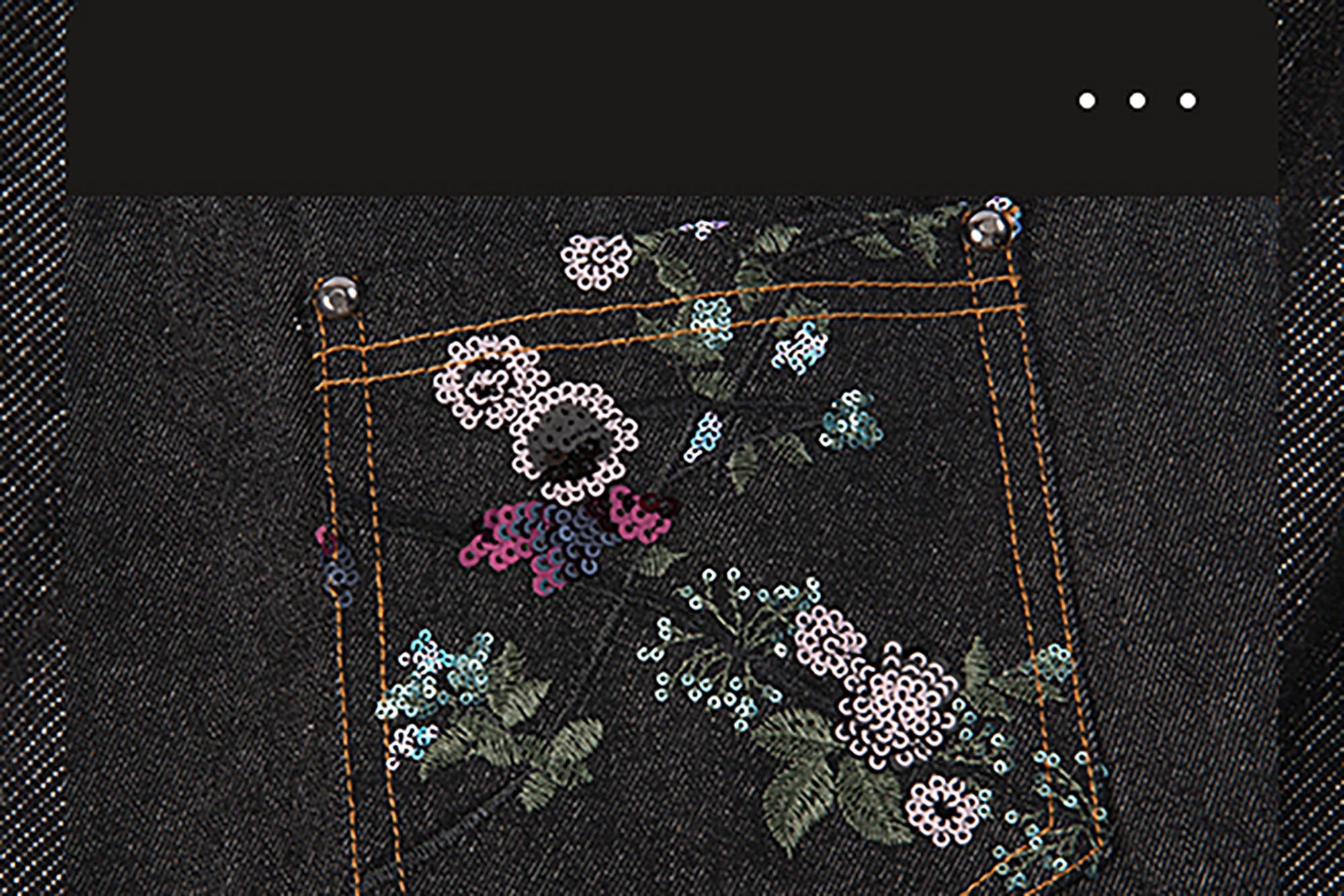 TUIMU Beaded Floral Embroidered Wide-Leg Denim Trousers