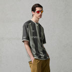 ORGANIC EMOTION Never Work Slogan Stripes Spliced Jersey