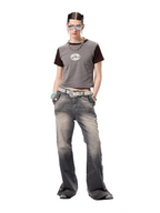 ERISSTOFF Washed Detachable Flared Jeans Gray